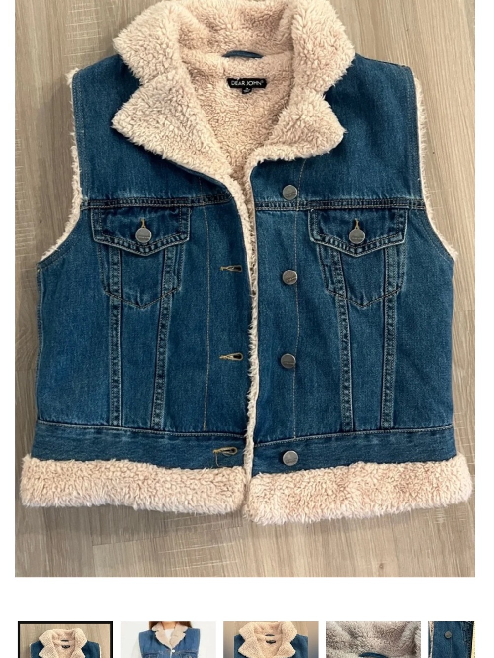 Dear John Blue Denim Vest with Cream Sherpa Lining Size S